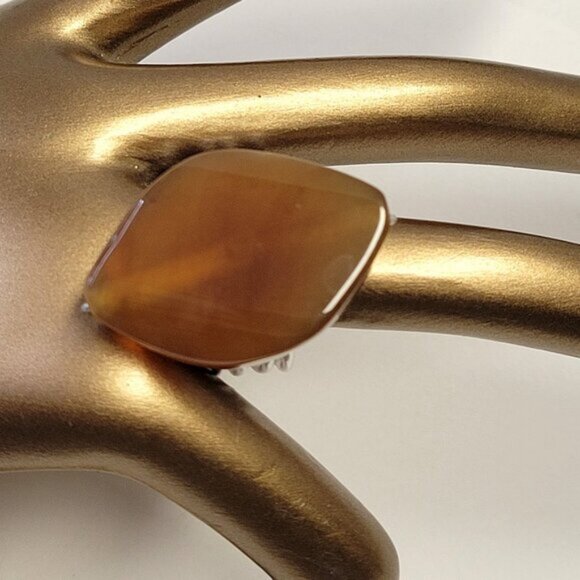 Amber Brown Rhombus Shape Ring Adjustable Band Handmade Semi Precious Ring - Picture 1 of 10